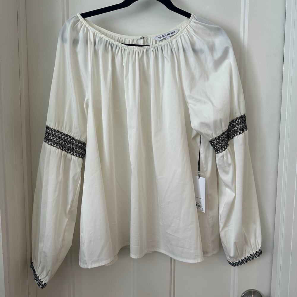 Elizabeth and James Off-White NWT Puff Sleeves Embroidery Boho Size Large